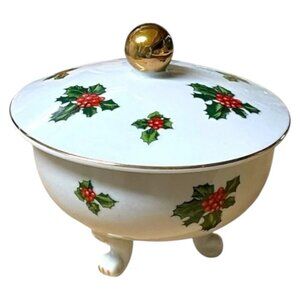 LEFTON Exclusives hand painted footed candy dish made in Japan china gold trim